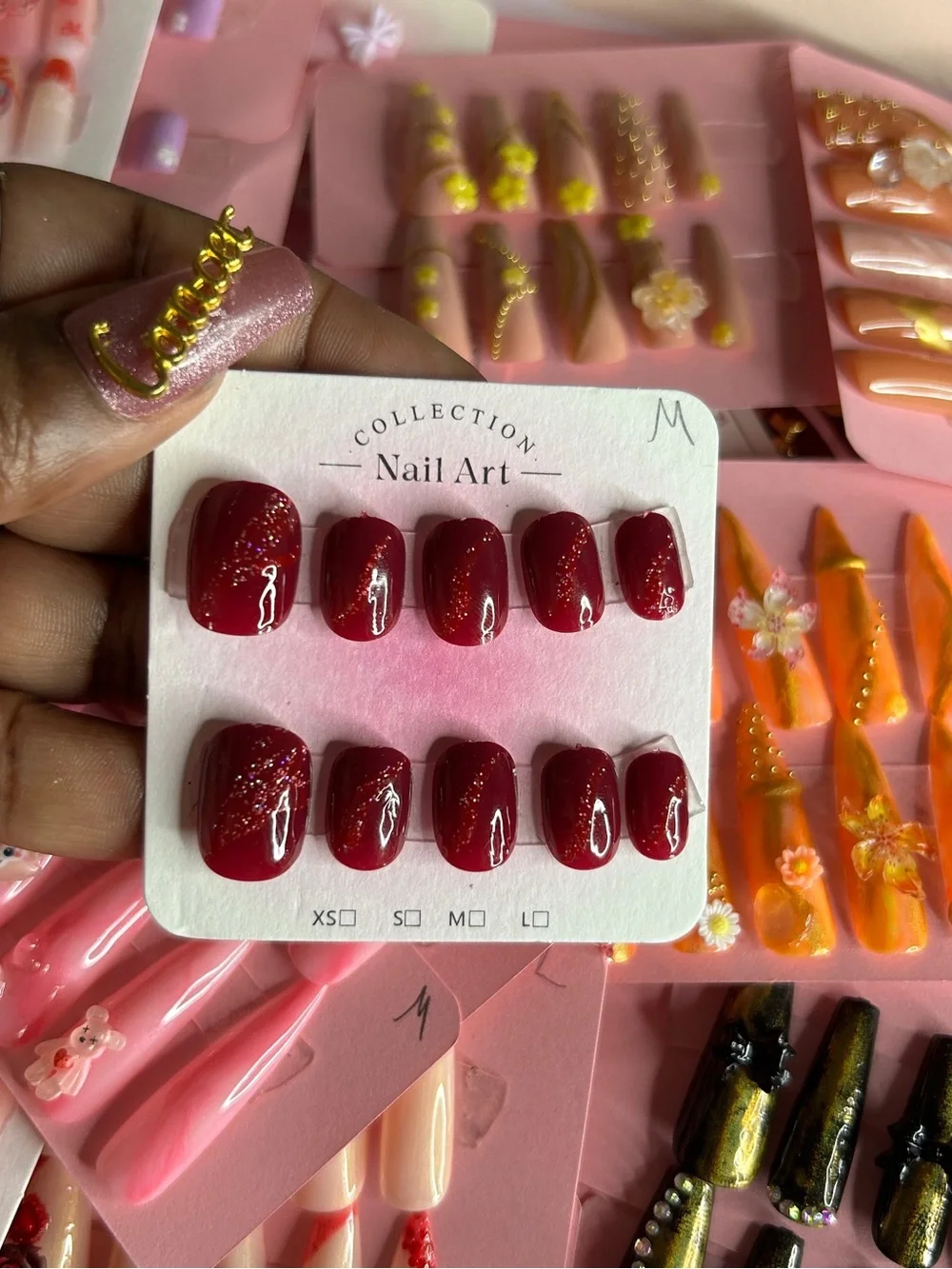 Deep Red Glitter Press-On Nail Set